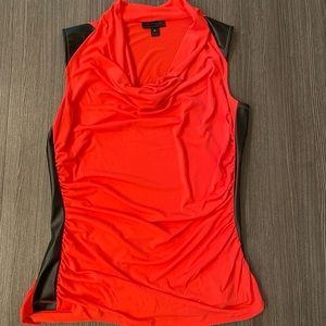 Worthington Drape neck top w/ faux leather trim M